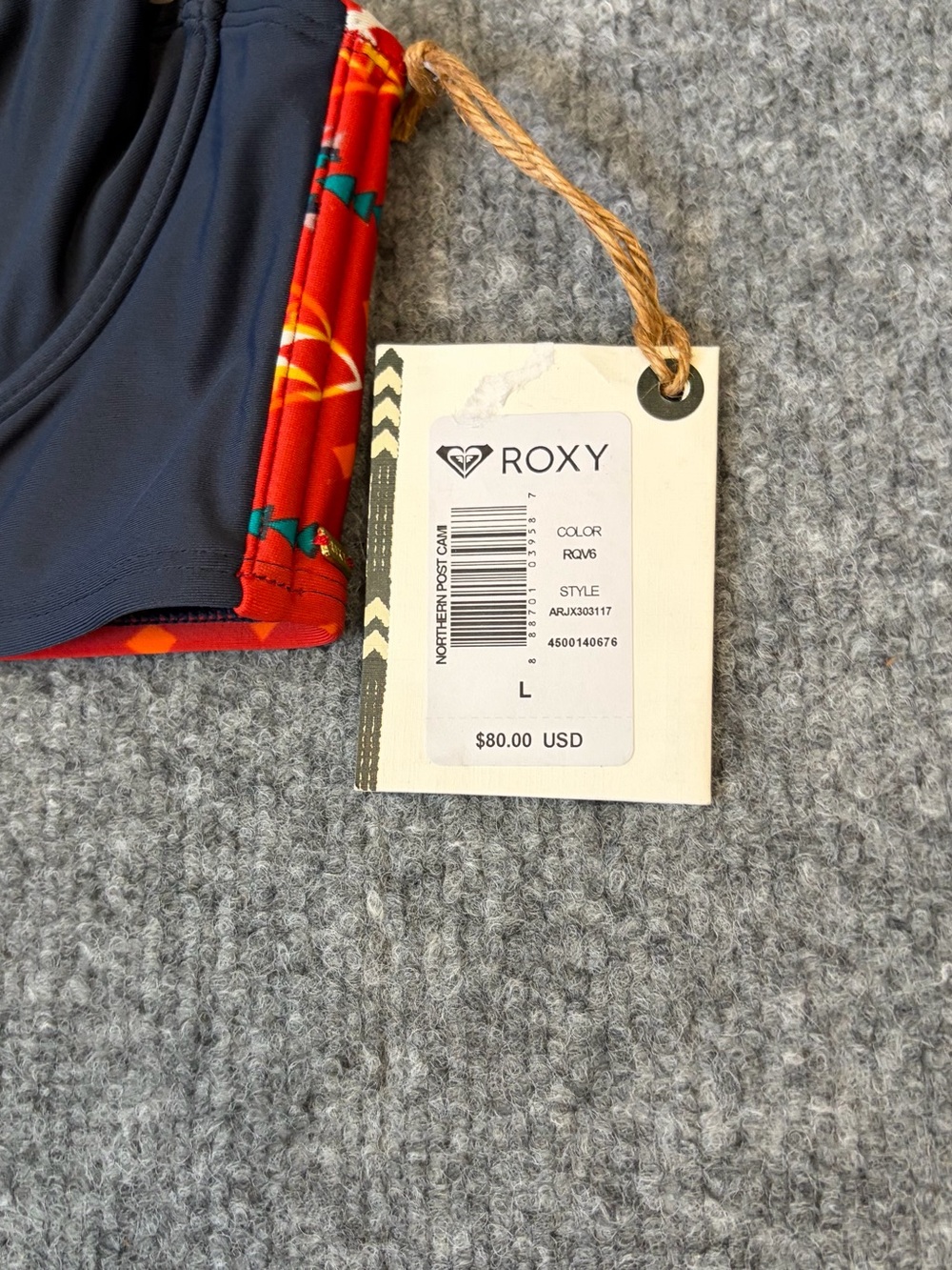 Roxy Red and Navy Tribal High-Waist Bikini Set TOP Sz L BOTTOM Sz S - Picture 11 of 15